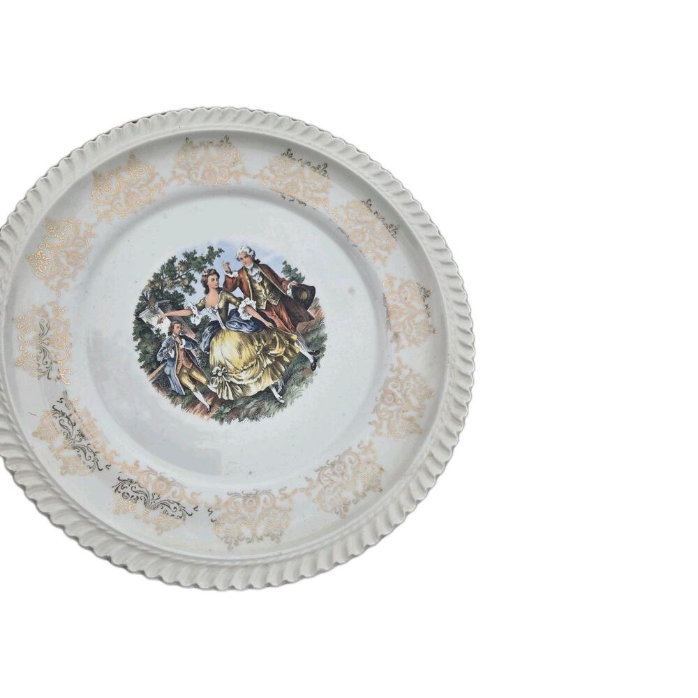 The Harker Pottery Co 22kt Gold “Colonial” scene 10” Dessert Plate